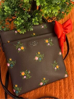 Coach Dark Brown Floral Crossbody Bag